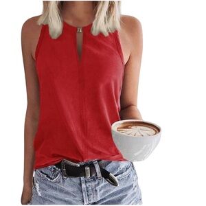 Women’s Soesdemo Size Medium Red Cotton/Polyester Sleeveless Tunic Top w Keyhole